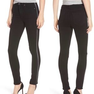 Hudson Holly High Rise Black Jeans With Silver Metallic Stripe Size 32 EUC